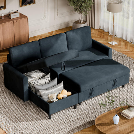 Shintenchi Sofa Couch, Pullout Sofa Bed,2 in 1 Pull Out Couch Bed with Storage Chaise for Living Room,Sleeper Sofa Couches Linen Sectional Sofa Shintenchi