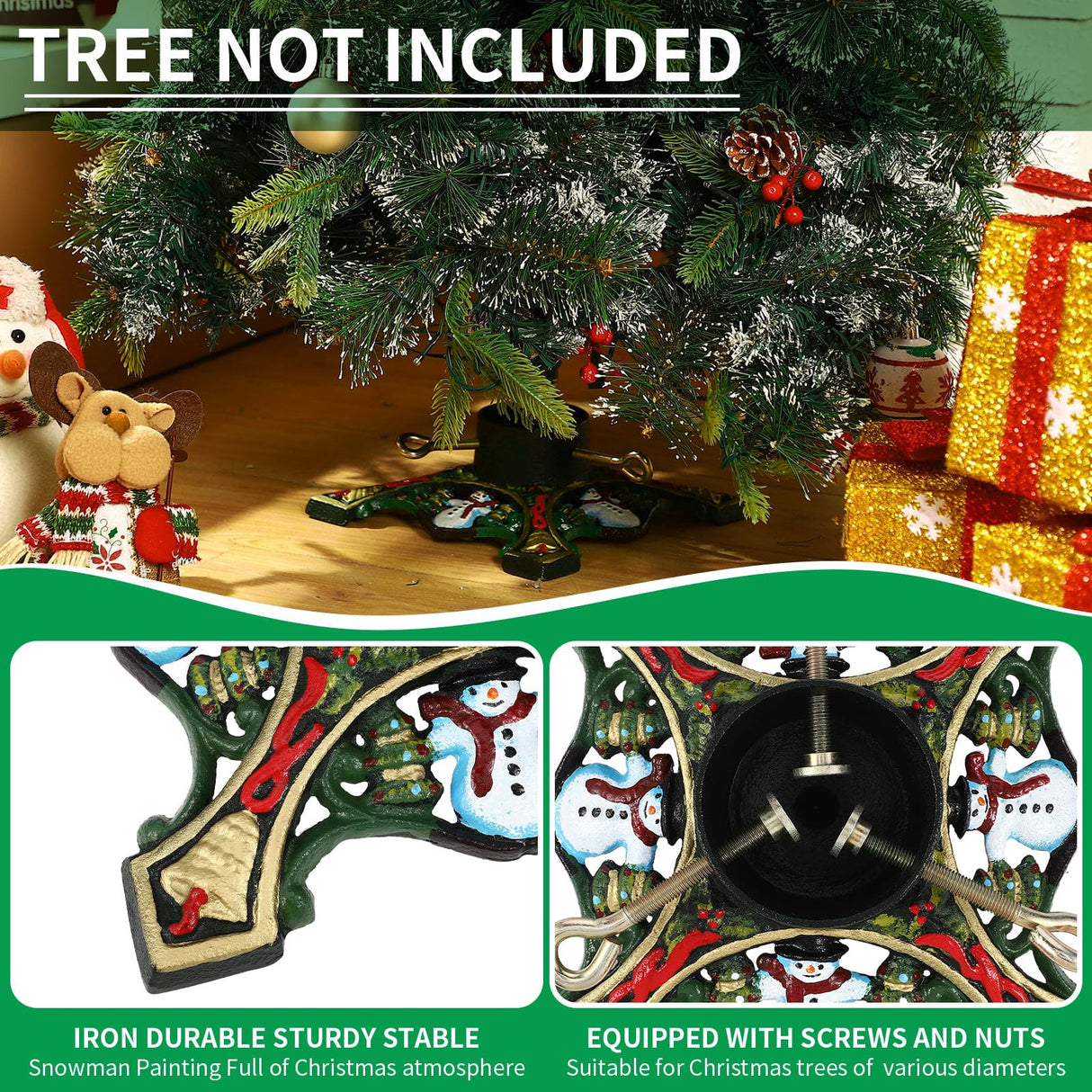 Gisafai Christmas Tree Stand 9.4 x 3.5 Inches/ 240 x 90 mm Green Tree Base Stand with Water Reservoir Snowman Christmas Tree Holder Base for Real Trees Xmas Gisafai