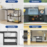 LUCKWIND 47" Freestanding Kitchen Utility Sink with Stainless Steel Single Bowl, Foldable Countertop and Cold & Hot Water Faucet for Farmhouse, Laundry, Garage, Outdoor and Commercial Use LUCKWIND