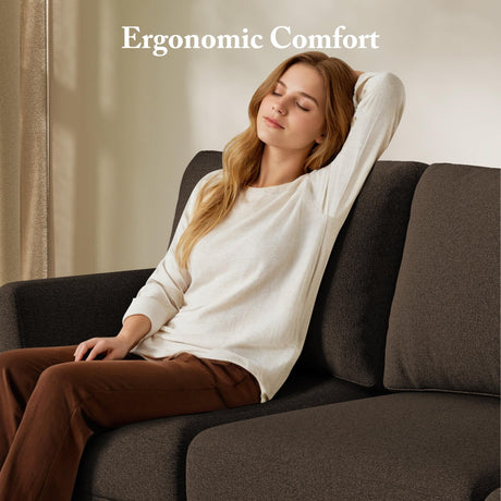 Busaurus 3 Seater Sofa Couch with Deep Seats, 89" Mid Century Modern Upholstered Sofa with Armrests, Comfy Couches for Living Room, Bedroom, Apartment and Office (Brown) Busaurus