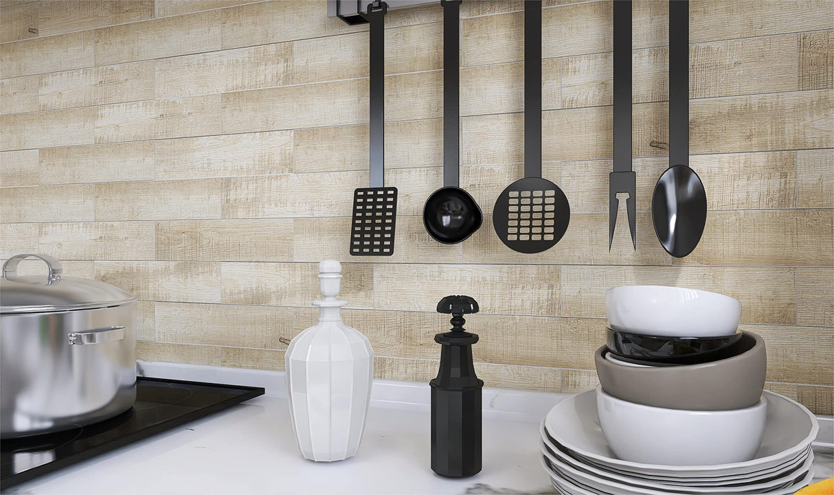 COLAMO Luxury 24pck Thick Rigid Faux Reclaimed Barn Wood Textural Peel and Stick Shiplap Panels, Adhesive Subway Brick Tiles for RV,Kitchen Backsplash,Bathroom,Accent Wall, Self Stick Wood Pattern COLAMO