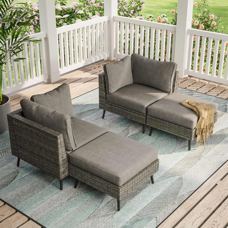 LAUSAINT HOME Outdoor Patio Furniture, 4 Piece Outdoor Sectional Sofa PE Rattan Wicker Patio Conversation Sets, All Weather Patio Furniture Set with Thick Cushions for Garden, Backyard(Grey) LAUSAINT HOME