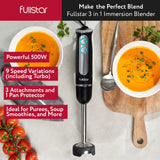 Immersion Blender Set, Hand Blender Electric, Immersion Blender Handheld, 9-Speed, 500W Handheld Blender - Hand Blenders Immersion, Hand Mixer Electric Blenders, Smoothie Blender (3-in-1, Black) fullstar