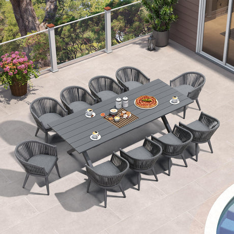 PURPLE LEAF 11 Pieces Outdoor Dining Set with Patio Aluminium Dining Table and Wicker Rattan Chairs Modern Furniture Cushions Sets for Backyard Indoor Decor Kitchen Grey PURPLE LEAF