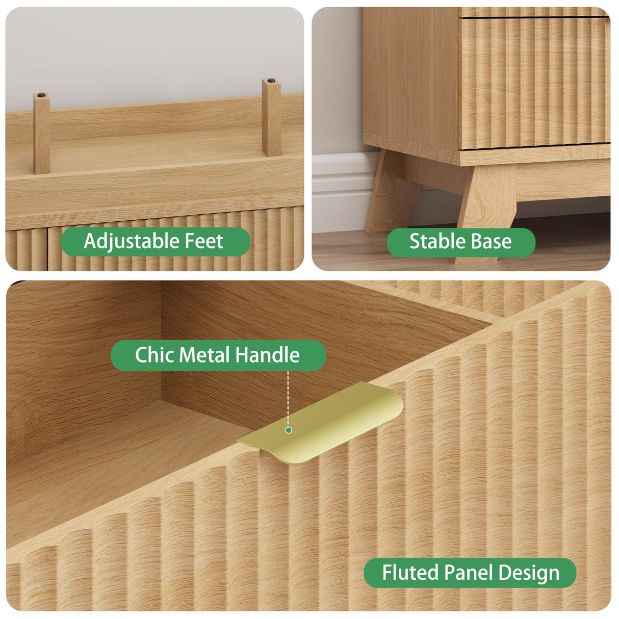 Fluted Dresser for Bedroom with 9 Drawers, 57" Wide Modern Chest of Drawers with Metal Handle, Wooden Dresser TV Stand, Wood Closet Clothes Storage Organizer for Living Room, Hallway, Natural Oak Xixini