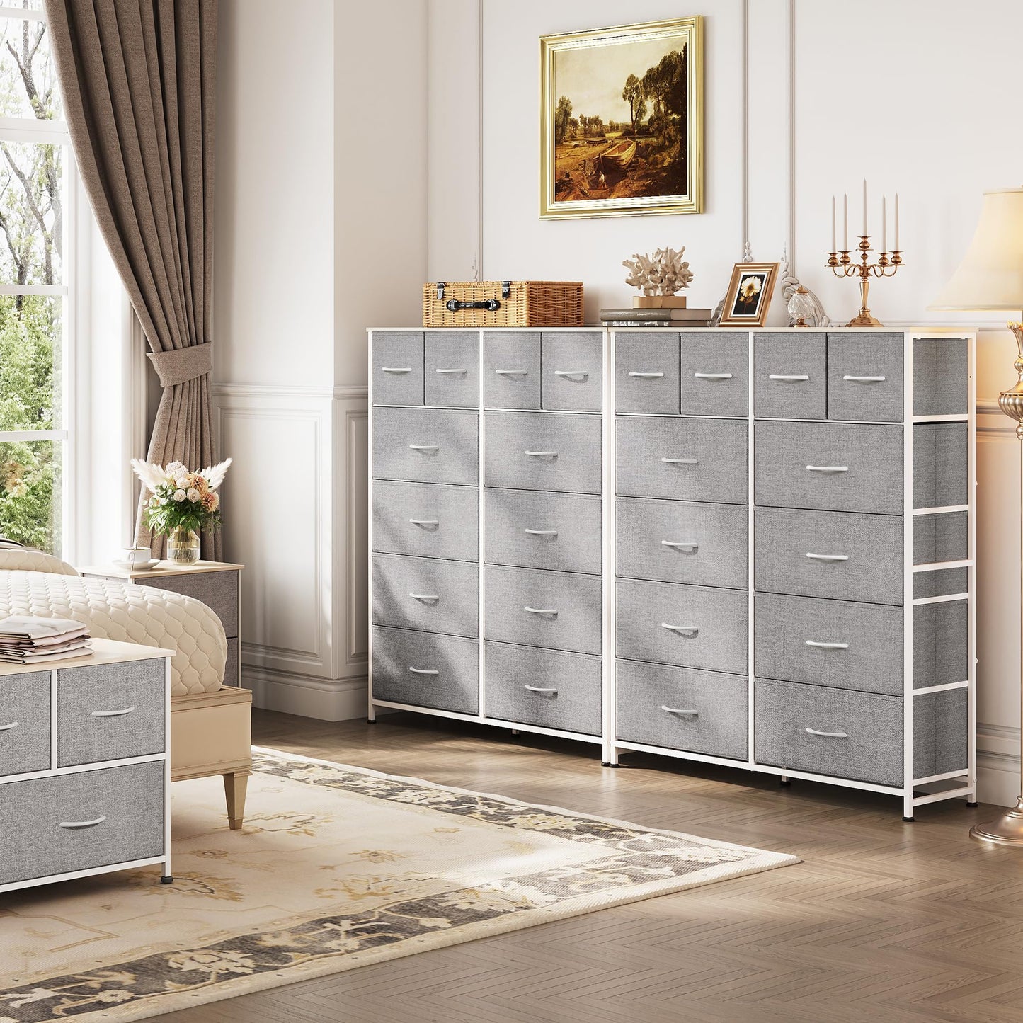 WLIVE Tall Dresser for Bedroom with 12 Drawers, Dressers & Chests of Drawers, Fabric Dresser for Bedroom, Closet, Fabric Storage Dresser with Storage Drawers, Wood Top, Light Grey - WoodArtSupply