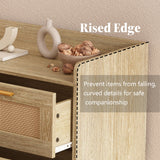 FUSOU 6 Drawer Dresser for Bedroom, Rattan Modern Dresser with Power Outlet, Wide Desktop Chest of Drawers Anti-tip, Oak Wood Storage Closet Dressers for TV, Living Room, Hallway, Entryway, Oak FUSOU