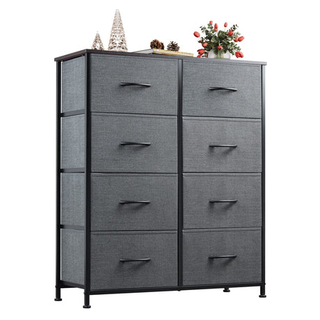WLIVE Fabric Dresser for Bedroom, Tall Dresser with 8 Drawers, Storage Tower with Fabric Bins, Double Dresser, Chest of Drawers for Closet, Living Room, Hallway, Dark Gray WLIVE