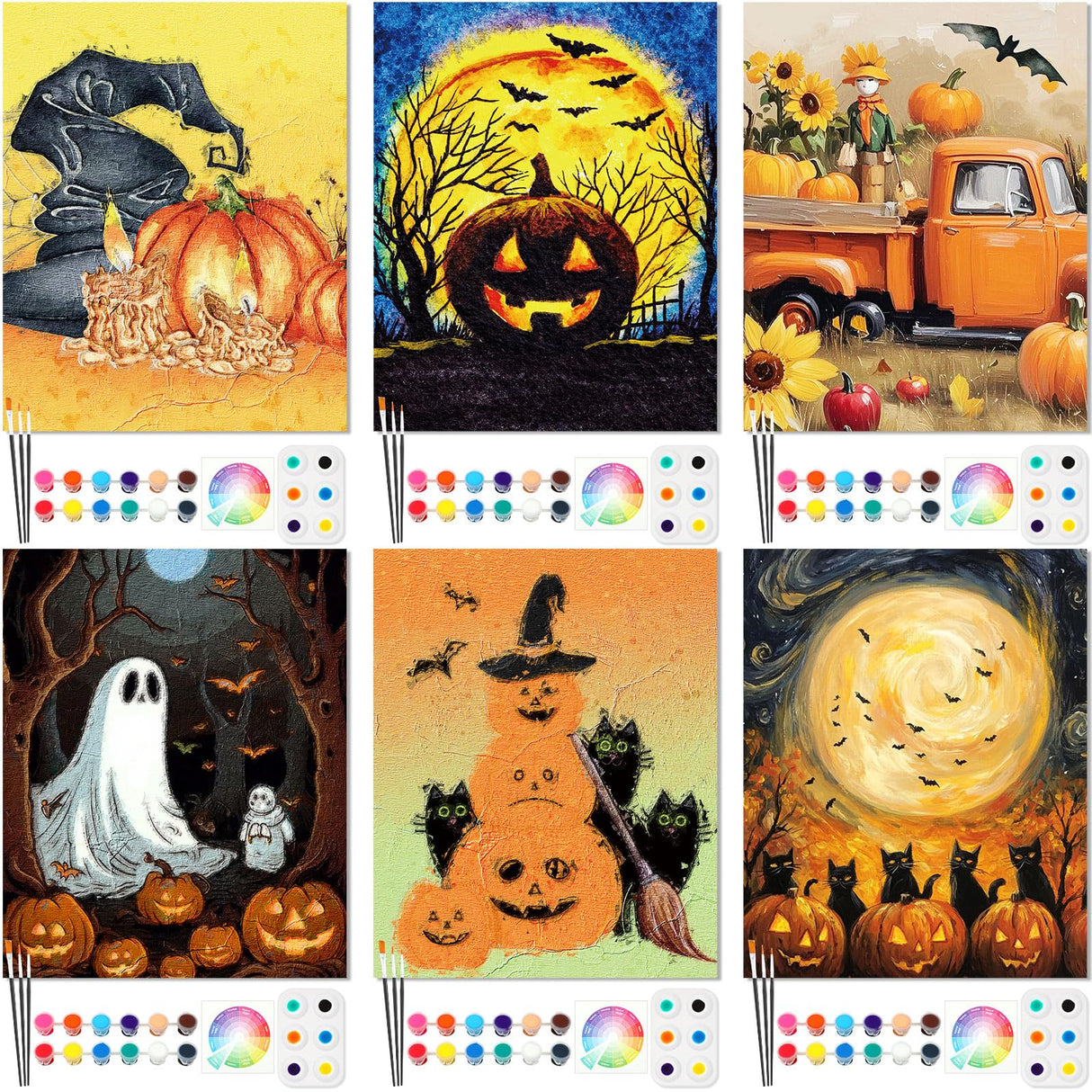 Dinifee 6 Pack Pre Drawn Canvas for Painting Pre Printed Canvas Kit 8 x 10 Inch Stretched Cotton Paint and Sip Set for Adults Couple Party Date Night(Halloween) Dinifee