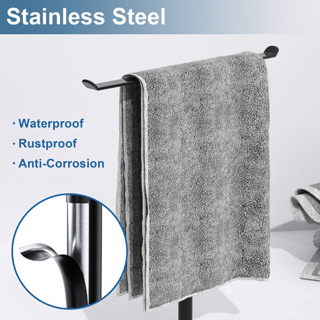 Towel Rack T-Shape Hand Holder for Bathroom,Headband and Lightweight Bathroom Racks,Kitchen Black Holder,Stainless Steel Waterproof Counter Organizer niffgaff