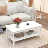 ChooChoo White Coffee Table Classic X Design for Living Room, Rectangular Modern Cocktail Table with Storage Shelf, 39 Inch ChooChoo