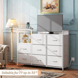 WLIVE White Dresser TV Stand for Bedroom with Charging Station and Open Shelves, Fabric Dresser with 8 Drawers and Wood Top, Wide Storage Chest of Drawers for Living Room, Hallway WLIVE