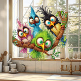 5D Diamond Art Hanging Kit for Adult,Special Shaped Rhinestone,Double Sided DIY Acrylic Diamond Art Painting Window Pendants Home Garden Wall Hanging Kits Hanging Ornament (Four Birds) JJFox