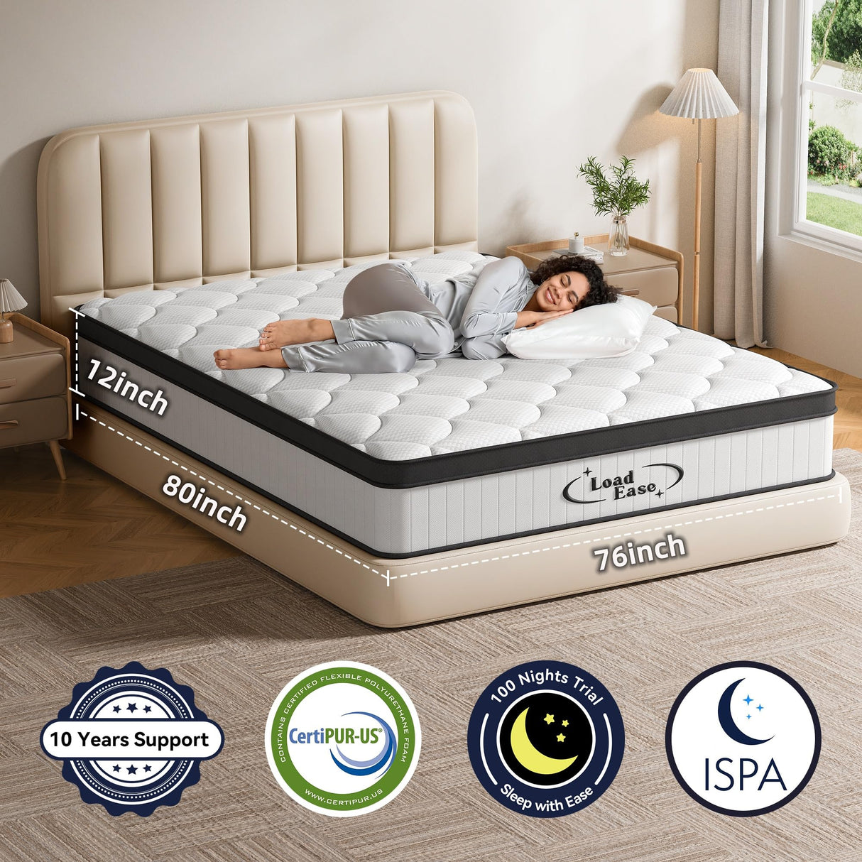 King Size Mattress,12 Inch King Mattress in a Box for Back Pain Relief, Upgrade Memory Foam and Pocket Coils Spring, Medium Firm, Excellent Motion Isolation, Edge Support, CertiPUR-US, 80x76x12 LoadEase