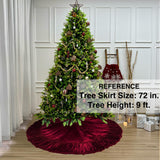 72-Inch Ruffled Velvet Christmas Tree Skirt, Thick Foam-Lined Heavy Duty Fabric with Plush Lace Ties, Wine Red Starry Dynamo