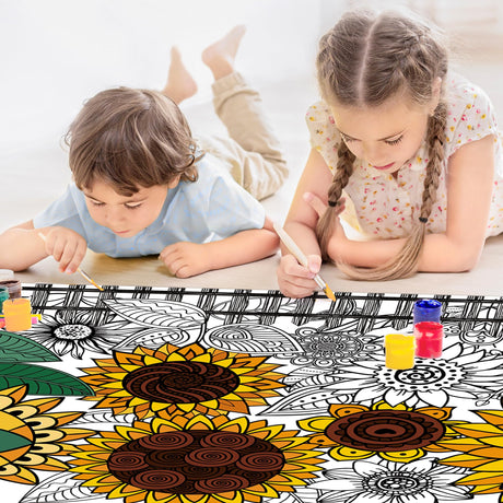 OHOME Sunflower Giant Coloring Poster/Tablecloth - Sunflower Decor - 30 x 72 Inches Jumbo Coloring Banner Kids Crafts Activities Decor Party Supplies OHOME