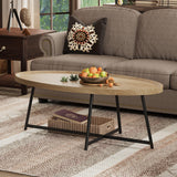 Modern Coffee Table, Oval Wood Coffe Table Center Table with Metal Leg for Living Room, 47 Inch Coffee Tables Accent Furniture (Oval Coffee Table, Nature) THRONKENGER