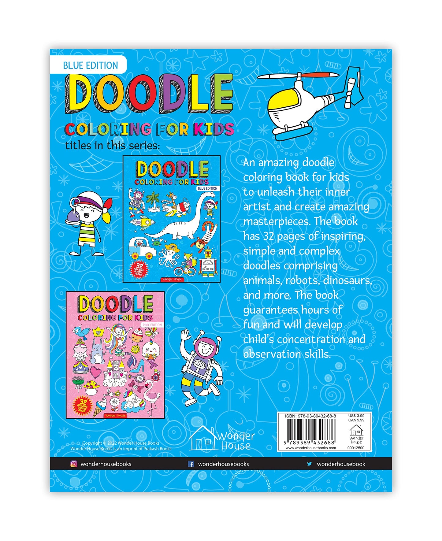 Doodle Coloring For Kids: Blue Edition