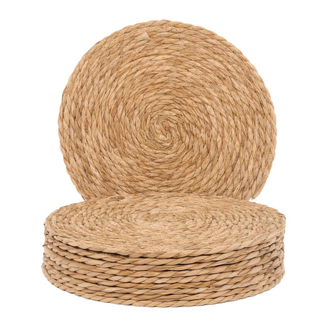 GENMOUS Woven Placemats Set of 10,12" Round Placemats Natural Water Hyacinth Boho Placemats,Farmhouse Rattan Chargers for Dinner Plates,Rustic Braided Wicker Table Mats for Dining Table,Home,Wedding GENMOUS & CO.