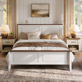 LINSY Wood Queen Bed Frame with Headboard, Farmhouse Bed Frame Queen Size with High Footboard, Wood Bed Fast Assembly, Noise-Free, No Box Spring Needed - White LINSY