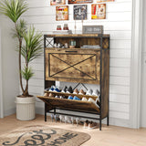 Maupvit Shoe Storage Cabinet with 2 Flip Drawers with Metal Legs，Adjustable Shelves，Entryway Hidden Shoe Storage，Shoe Organizer for Entryway (Brown) Maupvit