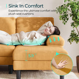 LINSY HOME Sectional Couch, 111'' W Corduroy U Shaped Sofa with Sleepable Armrests, 4 Seat Couch with Double Chaises, Deep Seat Sofa for Living Room, Yellow LINSY HOME