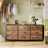 Huuger 9 Drawer Dresser, 47 Inch Dresser TV Stand for 50, 55 Inch TV, Entertainment Center with Drawers, Fabric Dresser Chest of Drawer for Bedroom, Closet, Rustic Brown Huuger