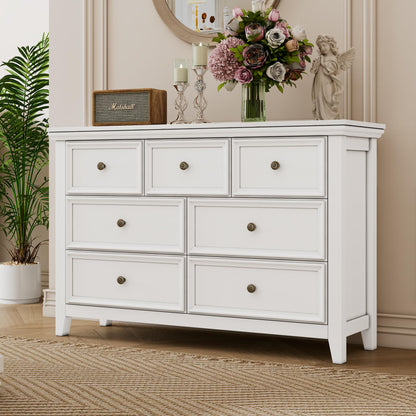 BOSHIRO White Dresser for Bedroom, White 7 Drawers Dresser, Modern 7 Chest of Drawers, Closet Dresser, Farmhouse Dresser with 7 Storage Drawers Cabinet for Home Office, Study Room