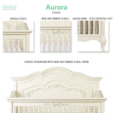 Evolur Aurora 5-In-1 Convertible Crib In Ivory Lace, Greenguard Gold Certified, Features 3 Mattress Height Settings, Sturdy And Spacious Baby Crib, Wooden Furniture, 832-FW Evolur