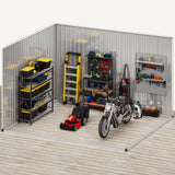 DWVO 10x8ft Large Tool Storage Shed with Window, Lockable Doors, and Sloped Roof, Oversized Steel Outdoor Storage Shed for Garden, Patio, Garage, Backyard, Lawn - Gray & White DWVO