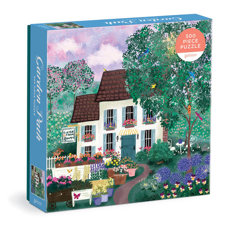 Galison Garden Path – 500 Piece Puzzle Fun and Challenging Activity with Bright and Bold Artwork of Country Cottage and Plant Path for Adults and Families Galison