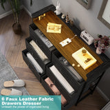 Welfuturer Black Dresser for Bedroom with LED Light & Charging Station Dresser with 6 Drawers Storage Tower for Closet Living Room Hallway Entryway Sturdy Steel Frame Double Wooden Tabletop Welfuturer
