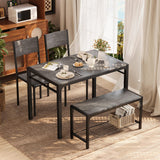 Shahoo Kitchen Table and 2 Chairs for 4 with Bench, 4 Piece Dining Sets for Small Space, Dark Grey Shahoo