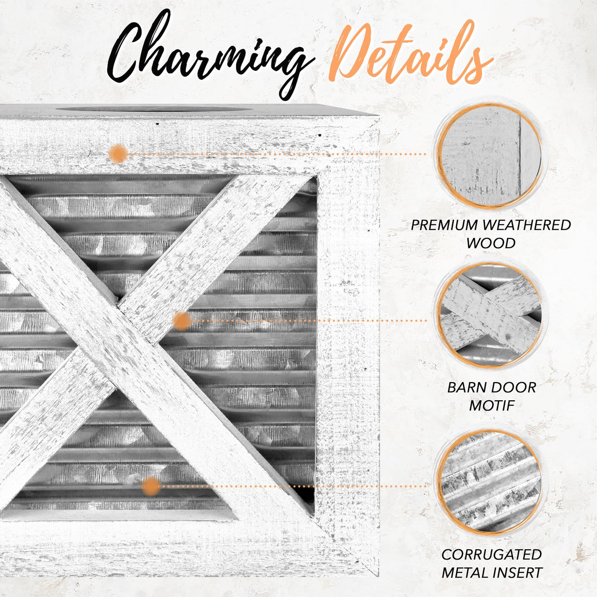Autumn Alley Barn Door Square Farmhouse Tissue Box Cover in White and Galvanized – Farmhouse Bathroom Accessories – Rustic Bathroom Décor Tissue Holder | Wood Shabby Chic Tissue Box Cover Autumn Alley