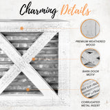 Autumn Alley Barn Door Square Farmhouse Tissue Box Cover in White and Galvanized – Farmhouse Bathroom Accessories – Rustic Bathroom Décor Tissue Holder | Wood Shabby Chic Tissue Box Cover Autumn Alley