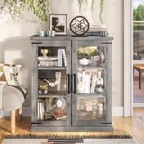 BELLEZE Storage Cabinet with Shelves and Glass Doors Glass Display Cabinet Pantry Cabinet Organizer 3 Tiers Curio Cabinet Hutch Cabinet for Entryway Living Room Hallway Kitchen - Ashford (Gray Wash) BELLEZE