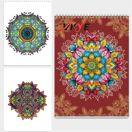 Set of 2 - Adult Coloring Book Seasonal Blossoms & Mandalas with Exquisite Patterns, Ideal Art for Women & Teens, Markers Recommended, Thick Paper, Spiral Bound, Anxiety and Depression, VKYE VKYE