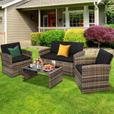 KROFEM 4 Pieces Patio Conversation Set, Outside Rattan Sectional Sofa, Cushioned Furniture Set, Wicker Sofa Ideal for Garden, Porch, Backyard, Natural Color Rattan and Black Cushion KROFEM
