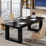 Tribesigns Conference Table, Modern Office Meeting Table, 5 ft Conference Room Table with Solid Wooden Base, Large Rectangular Business Furniture Seminar for Boardroom (1, Black) Tribesigns