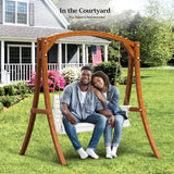 VINGLI Heavy Duty 1600 LBS HDPE Porch Swing Outdoor with Rotatable Cup Holder, 4 FT Patio Bench Swing with Adjustable Chains, 2 Person Hanging Porch Swing Chair for Porch, Yard, Tree, Garden - White VINGLI