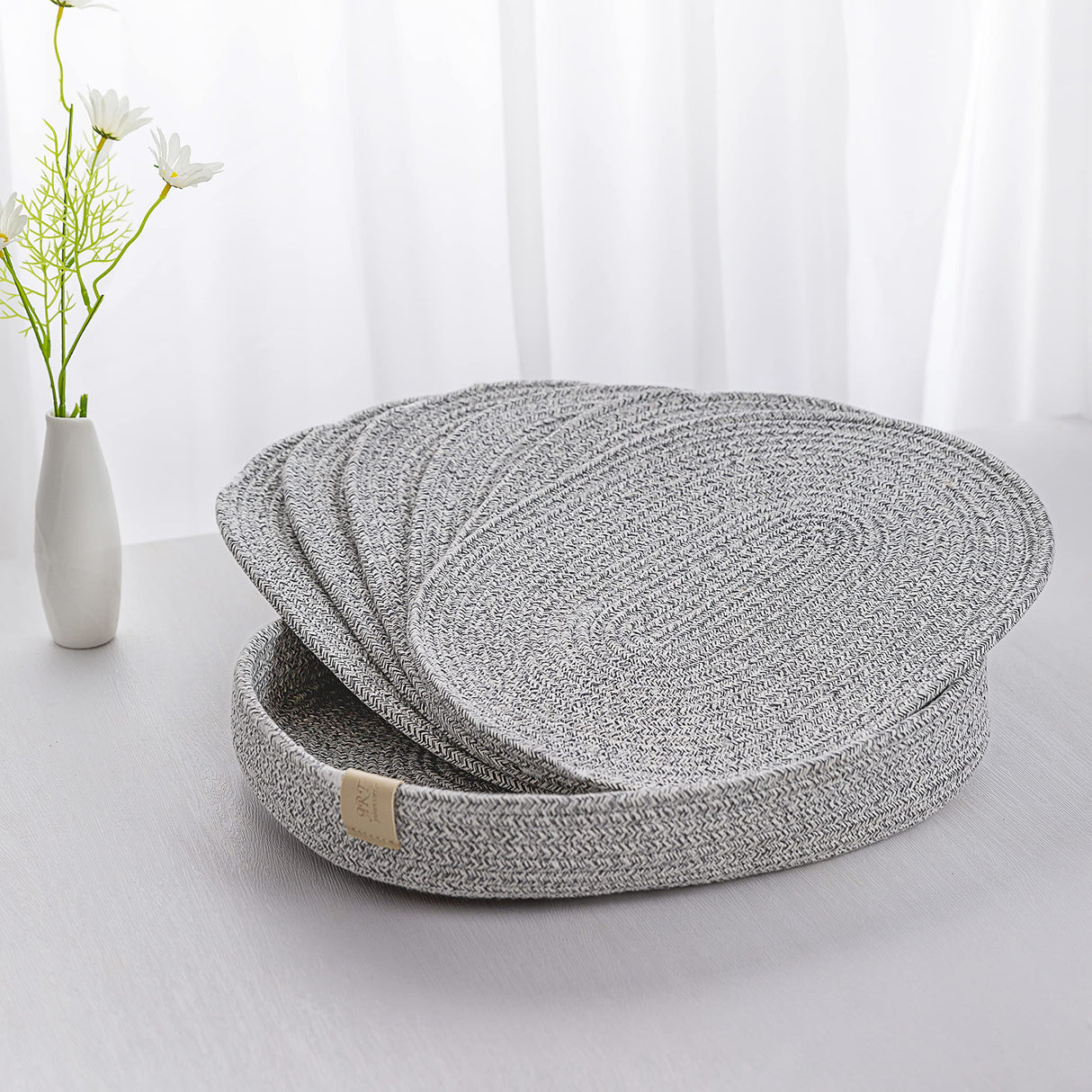 ART pinecone Placemats Set of 6 Oval – Woven Boho Farmhouse Table Mats for Dining Table for 6, Kitchen Decor, Washable and Handmade Rustic Table Accessories (Oval, Gray Mixed) ART pinecone