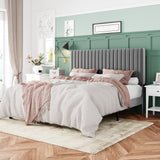 Allewie Full Bed Frame, Velvet Upholstered Platform Bed with Adjustable Vertical Channel Tufted Headboard, Mattress Foundation with Strong Wooden Slats, Box Spring Optional, Easy Assembly, Grey Allewie