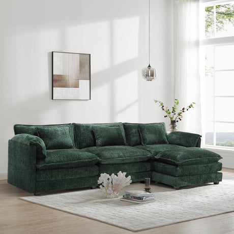 ZEIINPA L Shaped Sectional Sofa Cloud Couch for Living Room, 112" Chenille Comfy Boucle Modular Sleeper Sofa, Modern Upholstery Sofa with Ottoman & Memory Foam, Emerald Green ZEIINPA