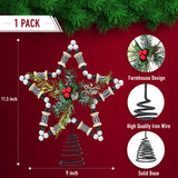 Ornativity Rattan Star Tree Topper – Christmas Farmhouse Decor Wooden Beads Rustic Tree Topper with Holly Mistletoe and Berry Wood Bead Trees Top Xmas Decorations 11.5" Ornativity