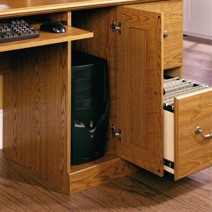 Sauder Orchard Hills Computer Desk with Hutch, Carolina Oak finish - WoodArtSupply