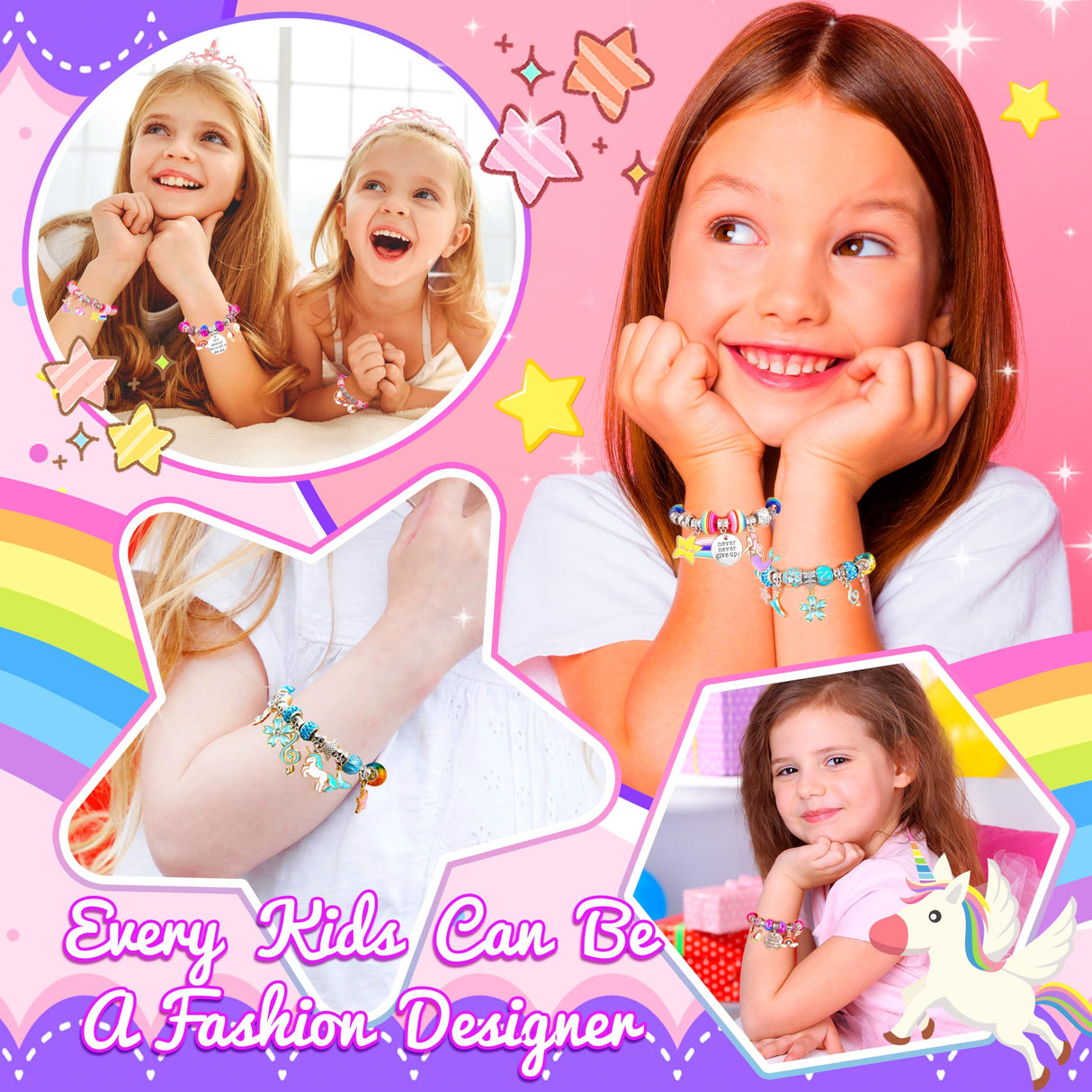 AMAZING TIME 130 Pcs Charm Bracelet Making Kit, Jewelry Toy for Girl Age 8-12 Beads Craft Set for 5 6 7 8 9 10 11 12 Year Old Teenage Birthday Gift AMAZING TIME