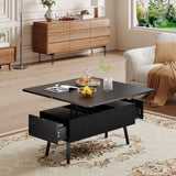 Cakhdry 40" Lift Top Coffee Table, 4 in 1 Multi-Function Coffee Tables with Storage Drawers and Expandable Desktop, Mid Century Modern Fluted Dining Table Center Table for Living Room, Black Cakhdry