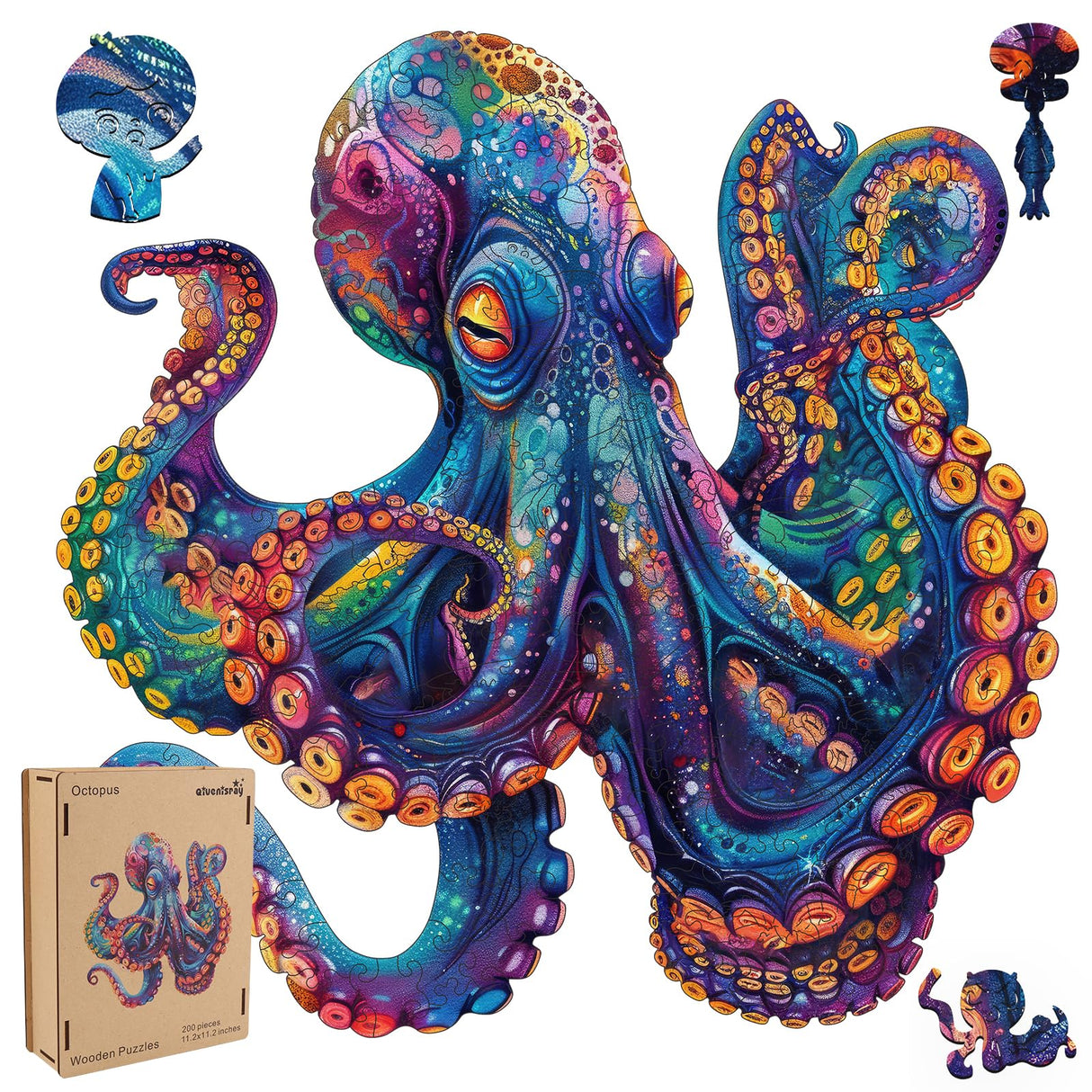 Qiuenisray Wooden Puzzles for Adults,Octopus Wooden Jigsaw Puzzles 200pcs,11.2x11.2in,Medium,Unique Shape Adult Puzzles,Irregular Wood Puzzles Creative Gift for Adults and Kids Family Game Qiuenisray