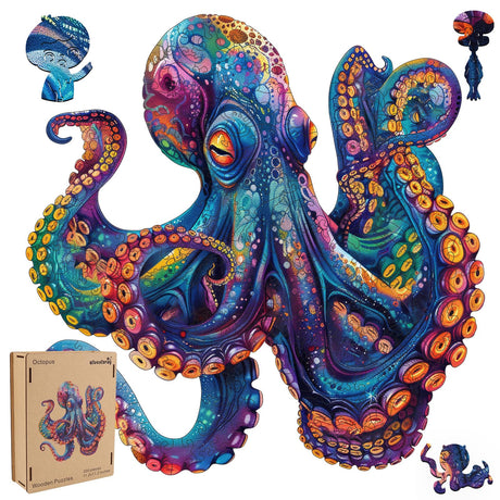 Qiuenisray Wooden Puzzles for Adults,Octopus Wooden Jigsaw Puzzles 200pcs,11.2x11.2in,Medium,Unique Shape Adult Puzzles,Irregular Wood Puzzles Creative Gift for Adults and Kids Family Game Qiuenisray