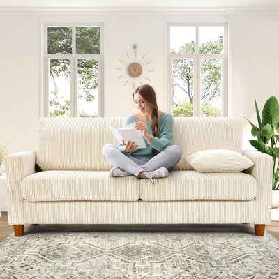 Kidirect 70in Corduroy Couch, Sofas for Living Room No Tool Assembly, Comfy Couches for Living Room 21in Deep Seats, Oversized Loveseat Sofa with 2 Pillows, 3 Seater Couch for Bedroom, Beige Sofa